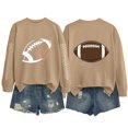 thumbnail image 4 of GILIGEGE Warm Fall Winter Football Themed Womens Sweatshirt,Front Heart Football Pattern & Back Retro Ball Print Crew Neck Pullover,Soft Breathable Oversized Long Sleeve Game Day Clothing Khaki 3XL, 4 of 7