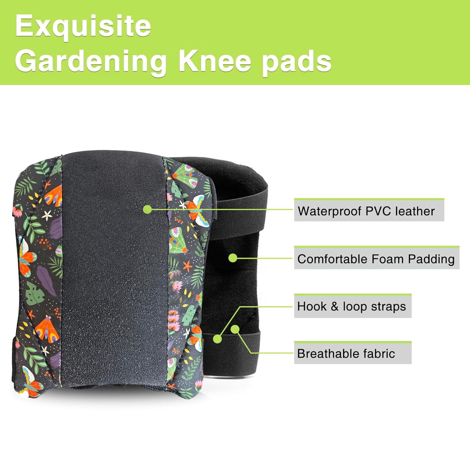 5 Pack Garden Knee Pads for Men Women, Waterproof Anti-Slip Foam Knee Protector for Gardening Flooring, Butterfly