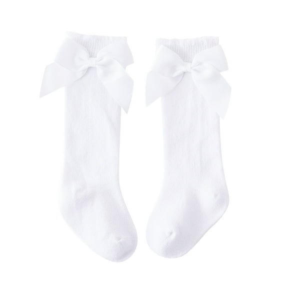 Hjtefg Toddler Knee-High Socks - Classic Ribbed Stockings for Girls, Mid-Calf Solid Color Socks with Decorative Bows,Color: Z2-White Size: 5-7 Years