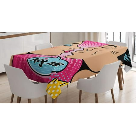 Kiss Me Tablecloth Young Kissing Pop Art Style Vintage Drawing With Halftone Circles Backdrop Rectangular Table Cover For Dining Room Kiss Me Tablecloth Young Kissing Pop Art Style Vintage Drawing With Halftone Circles Backdrop Rectangular Table Cover For Dining Room