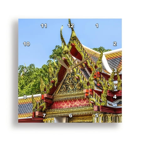 3dRose, Red Buddha, Wat Pho Temple, Bangkok, Thailand. Built in 1600s., 15x15 Wall Clock