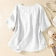 thumbnail image 3 of Vestidos Casuales Para Mujer, Blusas De Mujer De Moda Blusa de lino sintético con bordado de botones y abertura en el dobladillo, manga corta y cuello en V para mujer, 3 of 8