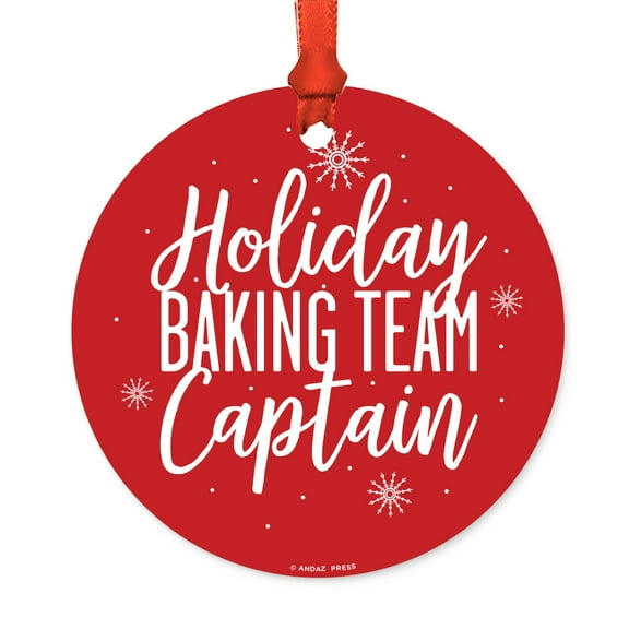 Funny Round Metal Christmas Ornament, Holiday Drinking Team Captain, Includes Ribbon and Gift Bag