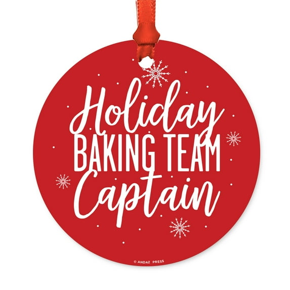 Funny Round Metal Christmas Ornament, Holiday Drinking Team Captain, Includes Ribbon and Gift Bag