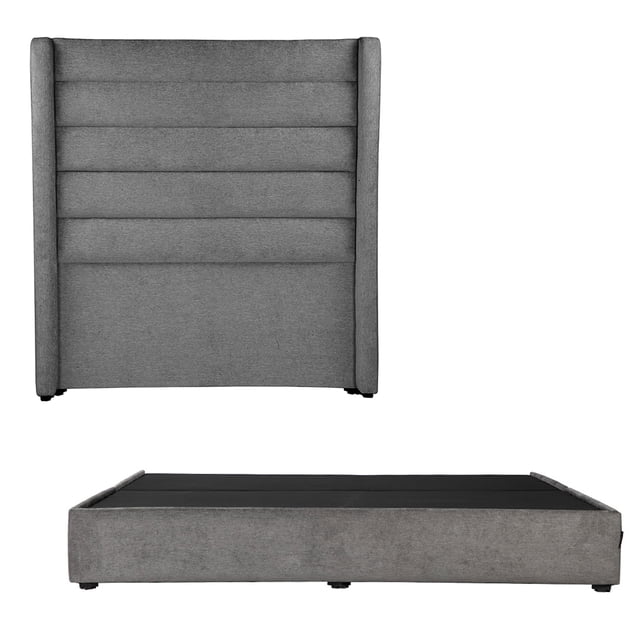 Box Base Cama King Size + Cabecera Polar Gris Oscuro