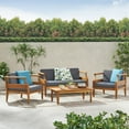 thumbnail image 2 of Sloane Outdoor Mid-Century Modern Acacia Wood 4 Seater Chat Set with Cushions, Teak, Dark Gray, 2 of 12