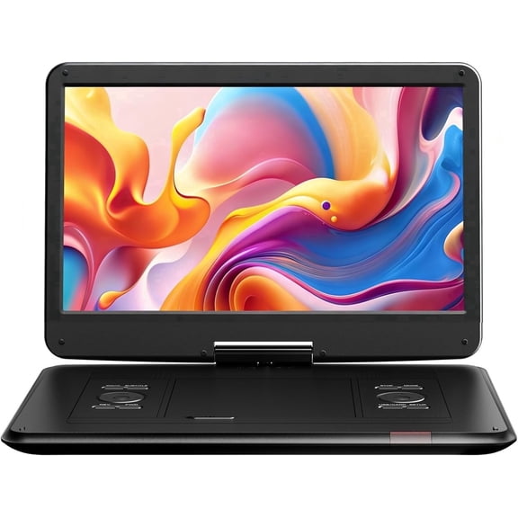 CocoBear 17.5" Portable DVD Player with 15.6" HD Swivel Screen for for Kids Elderly, 6 Hours Working Time with Built-in Battery, Dual Stereo Speakers, USB/SD/TV Sync/Multiple Disc Formats, Black