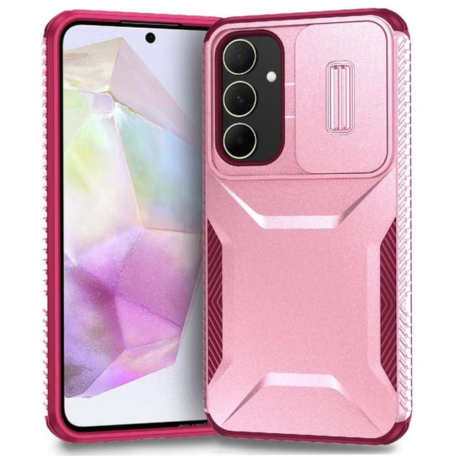 Rugged Case for Samsung Galaxy A35 5G with Slide Camera Cover & Drop Protection Pink