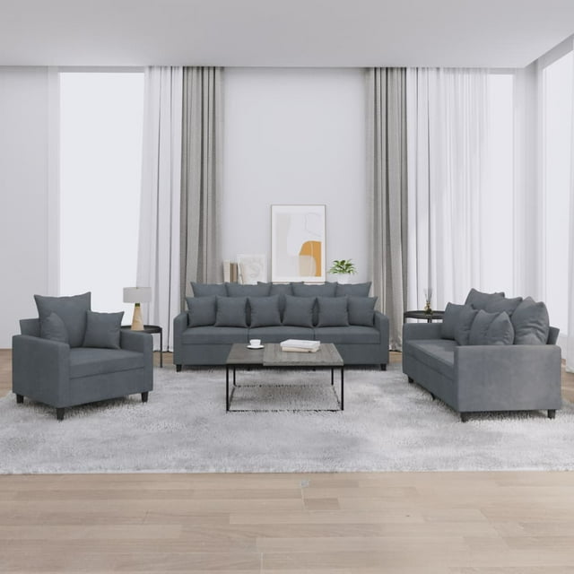 vidaXL Ensemble de Canapé 3 Pcs avec Coussins Velours Gris Foncé