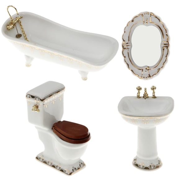 4 Unids Decoración Bañera Set Dollhouse Accesorios En Miniatura Para 1:12 # 1