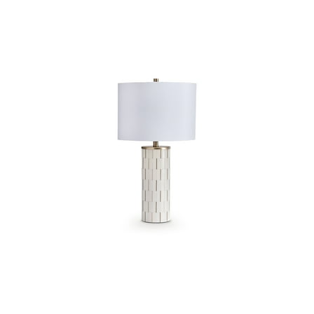 Signature Design by Ashley Faridworth 30" Polyresin Table Contemporary Lamp with Mosaic Base, White Finish & Brass Accents