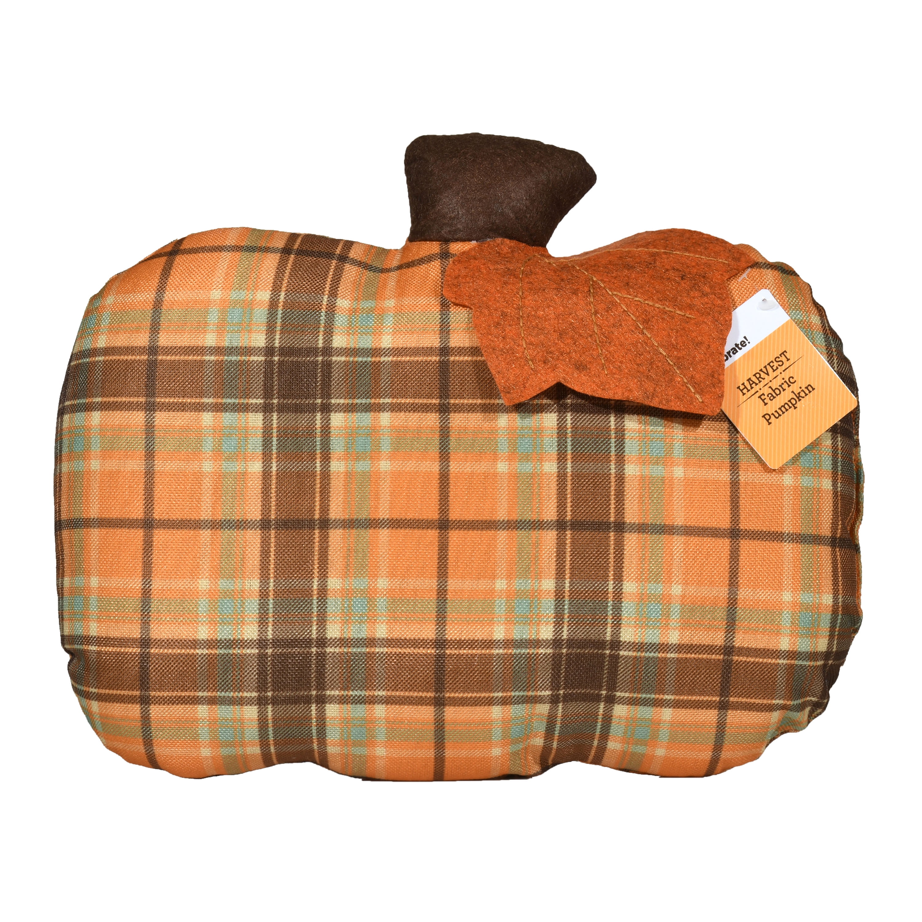 Way To Celebrate Plaid Pumpkin Shape PillowYellow