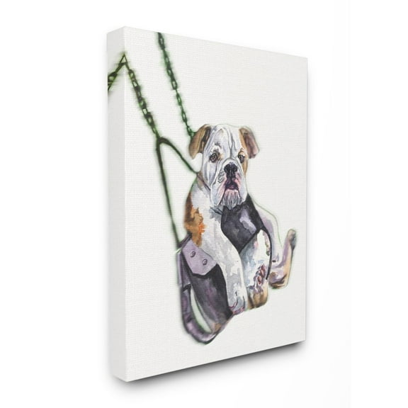 Stupell Industries Swing Funny Dog Pet Animal Watercolor Painting Canvas Wall Art by George Dyachenko