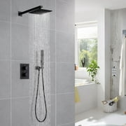 Thermostatic Complete Rain Shower System Black with High-pressure Handheld Showerhead