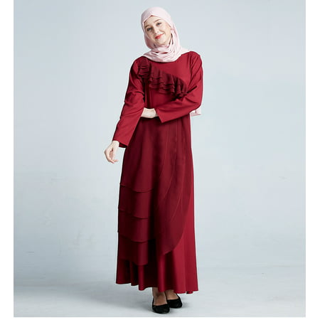 Middle East Summer Women Abaya Garment Muslim Robe Dress Islamic Abayas Dresses Clothing for Girl Red wine (Best Abaya For Hajj)