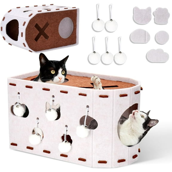 Mity Rain Indoor Cat House, Foldable Felt Cat Bed Cave with Tunnel and Cat Ball Toy, Large Cat Bed, Soft and Warm Cat Bed and Furniture for Indoor Kittens and Adult Cats