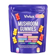 Mushroom Complex Gummies with Ashwagandha, 7-in-1 Superfood Mushroom Blend for Men & Women, Vegan Daily Wellness Chewable Supplement, 80 Count