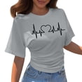 thumbnail image 2 of Tshirt Women Korean Style Short Sleeve T Shirt Loose Fit Crew Neck Basic Summer Top Womens Tops Dressy Casual Grey XXL, 2 of 3