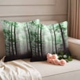 thumbnail image 2 of Teal Forest Outdoor Waterproof Pillow Covers, Vintage Foggy Woods Tree Mysterious Decorative Square Throw Pillowcase Sofa Cushion Sham for Patio/Couch/Chair, 24"x24" 2 Pack, 2 of 8