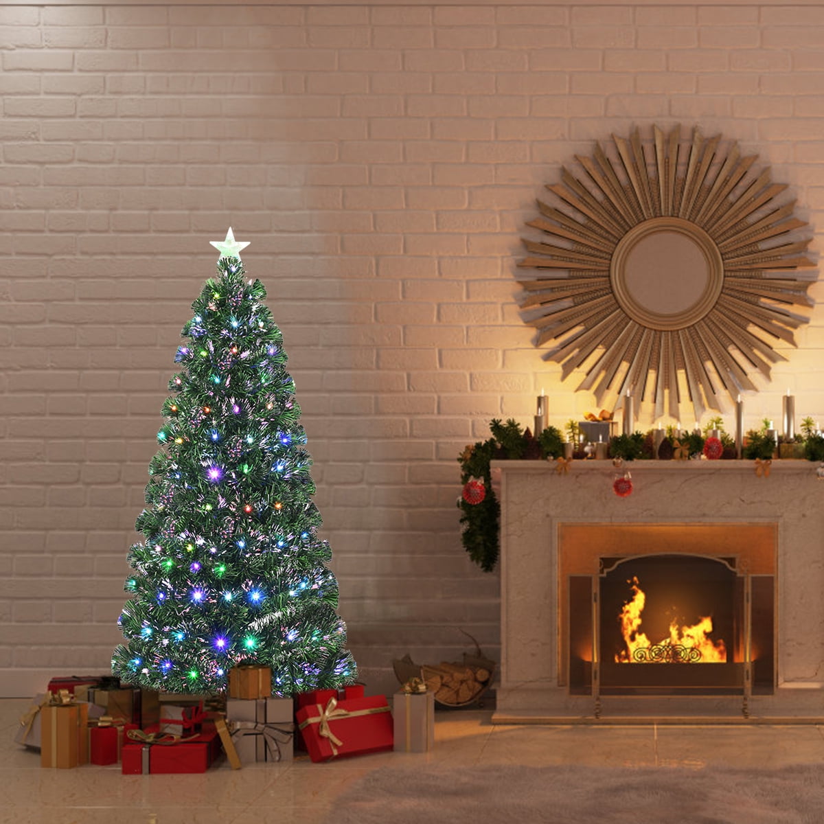 Gymax Fiber Optic 5' PVC Artificial Christmas Tree LED Lights Metal