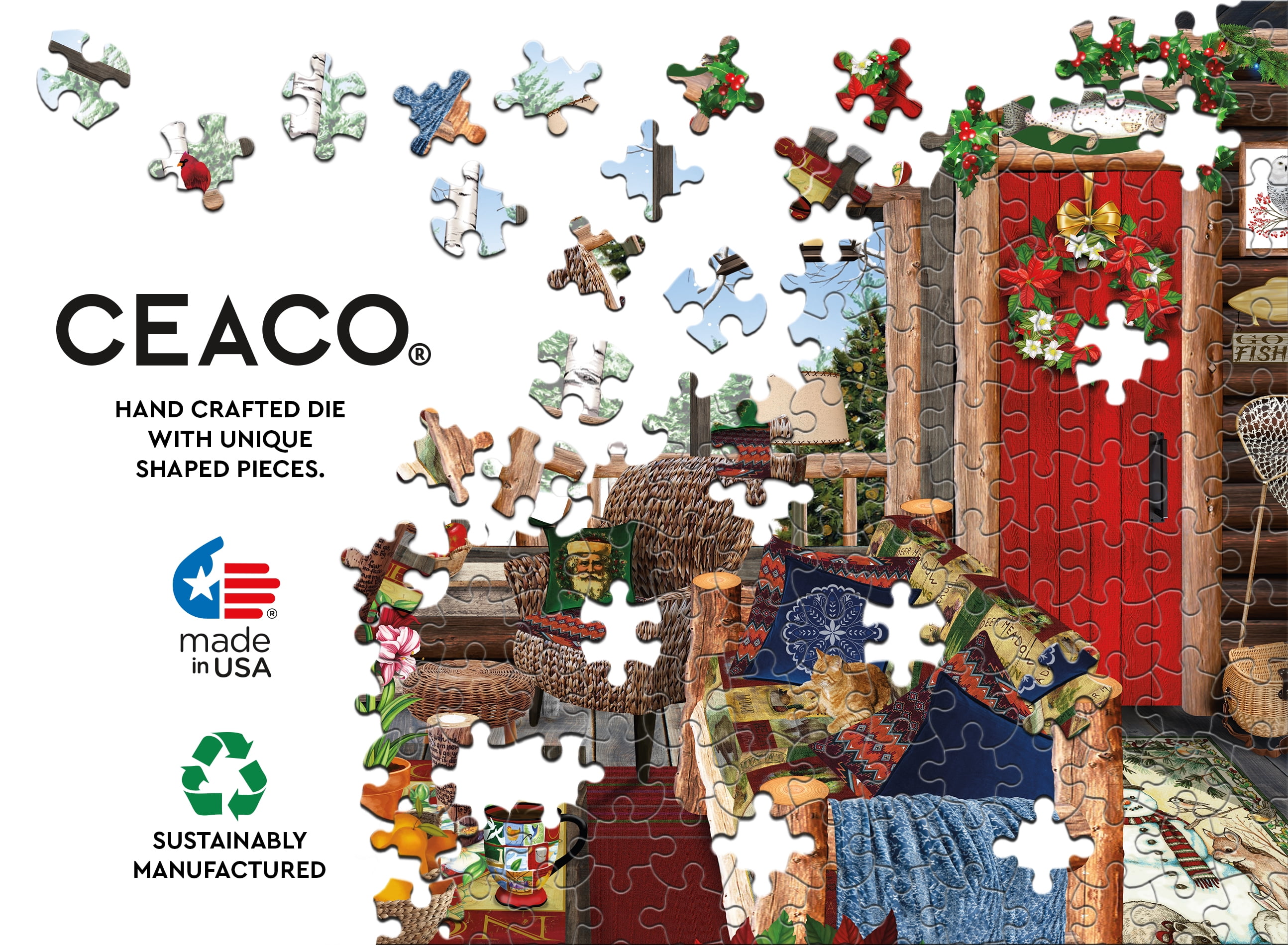 Ceaco - Tracy Flickinger Christmas Lodge - 300 Piece Interlocking Jigsaw Puzzle
