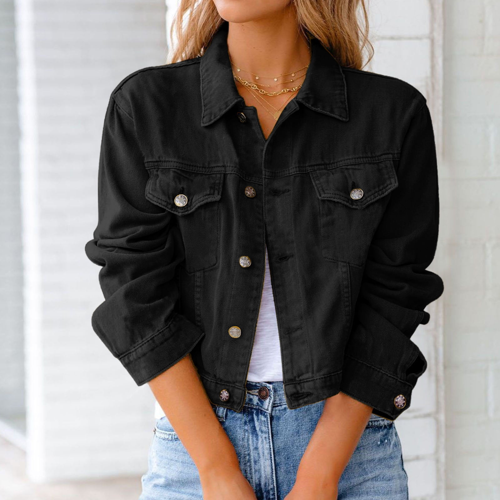 Women Black Short Denim Jacket Wholesale Manufacturer & Exporters Textile &  Fashion Leather Clothing Goods with we have provide customization Brand  your own