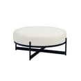 thumbnail image 2 of Benjara Aop 36 Inch Boucle Ottoman Stool, White Round Cushioned Seat, Black Base, 2 of 6