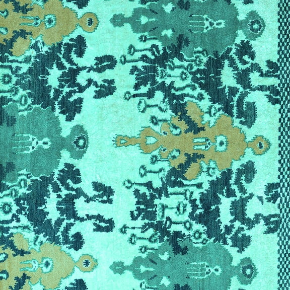Ahgly Company Machine Washable Indoor Square Abstract Turquoise Blue Modern Area Rugs, 8' Square