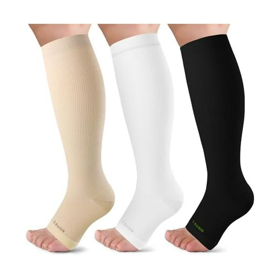 ZC Open Toe Compression Socks for Women & Men 20-30mmHg Toeless Sock Knee High Support Stockings for Circulation Nurses Pregnant Travel
