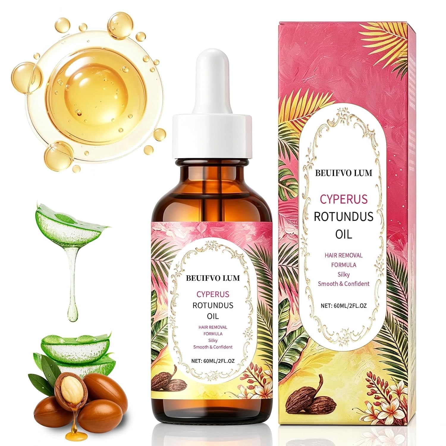 Cyperus Rotundus Oil for Hair Removal Aftercare, Unwanted Body Hair Care Oil, Non-Greasy Formula, 60ml / 2 fl oz