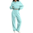 thumbnail image 2 of Women's Casual 2 Piece Sweatsuit Set Long Sleeve Hoodie Wide Leg Sweatpants Lounge Track Outfit Mint Green L, 2 of 7