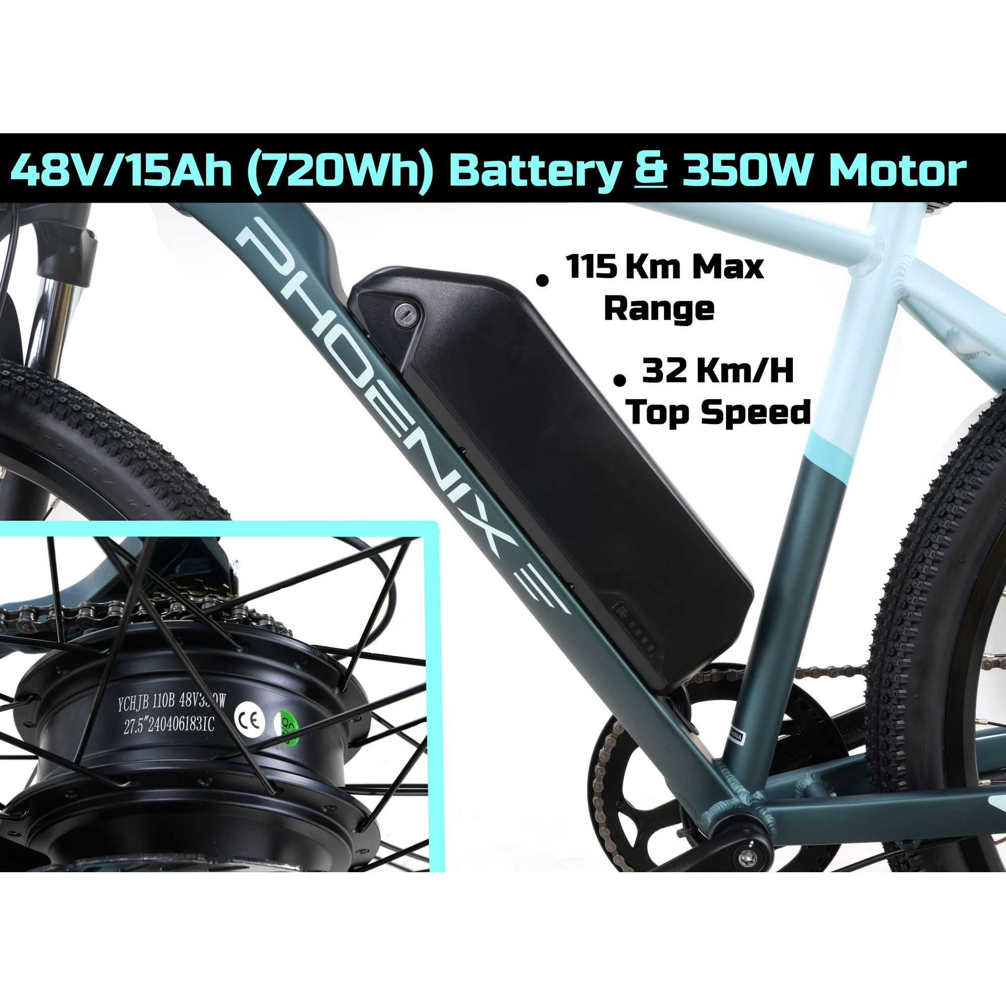PHOENIX 電動自転車 PHOENIX BIKES 720Wh Battery, 350W Motor, 27.5