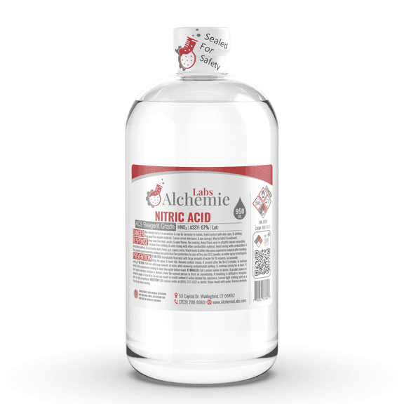 Nitric Acid ACS Reagent Grade 67% Purity Industrial Use PVC Coated Clear Glass Bottle 950mL