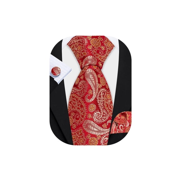 Set de Corbata Barry.Wang Roja Coral con Diseño Paisley en Seda 150 cm