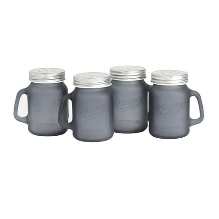 Round Salt And Pepper Set (Mason Craft and More 4 Ounce Round Glass Salt and Pepper with Handle and Silver Metal Lid, Transparent Smoke, Set of)