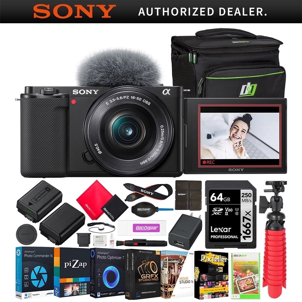 Sony ZV-E10 + 16-50mm Lens, LED Light, Microphone, 64GB, U-Grip