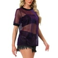 thumbnail image 4 of INSPIRE CHIC Women's Mesh T-Shirt Cover Up Party Short Sleeve See Through Sheer Tops L Blue Purple, 4 of 6