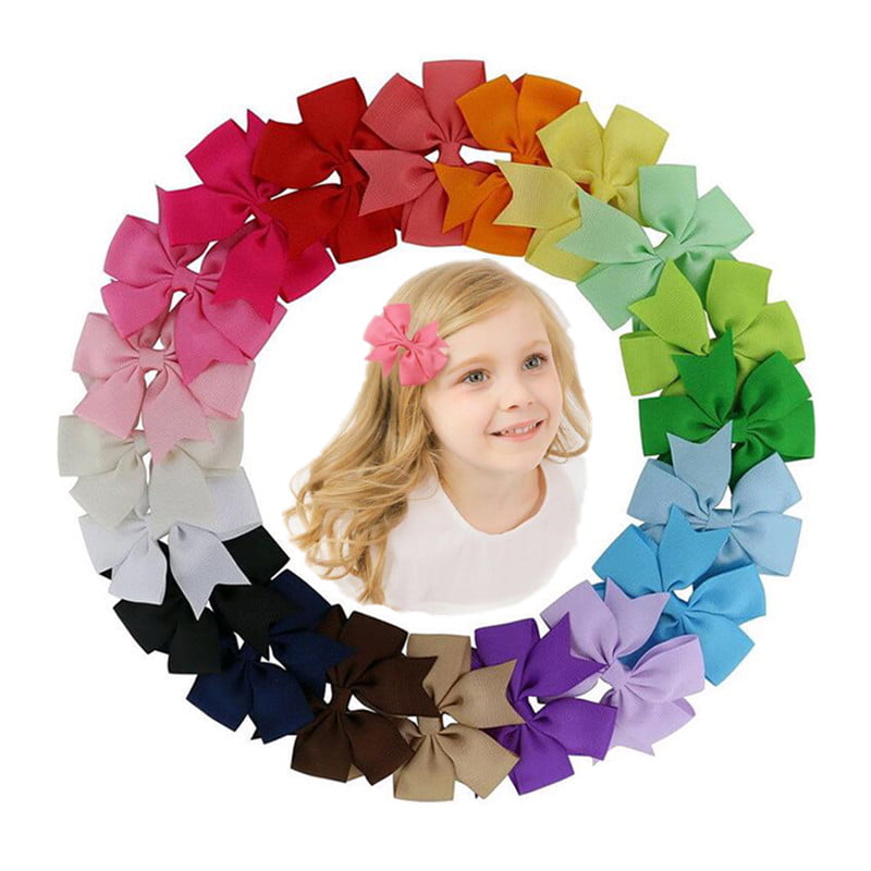 40pcs Solid Color Girls Ribbon Baby Hair Clip Big Bow-knot Boutique Hairpin Hot 