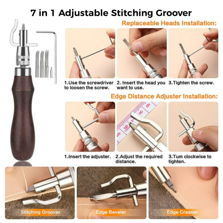BUTUZE Leather Working Tools, Leather Tool Kit, Practical Leather Craft Kit  with Waxed Thread Groover Awl Stitching Punch Hole for Leathercraft Beginner  or Adults Gifts - Comes with Tool Manual