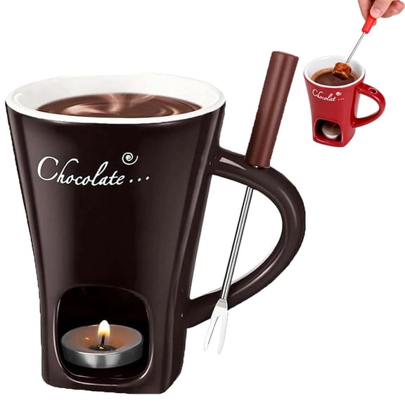 Chocolate Fondue Mug Set, Mini Ceramic Melting Fondue Cup with Forks Candle & Cup Cloth, Perfect For Chocolate Cheese Dessert And Holiday Gifting
