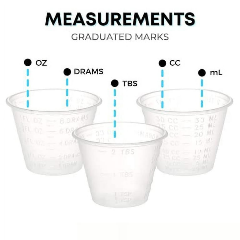 5oz (150ml) Graduated Plastic Measuring Cups 100 Cups 25 Mixing