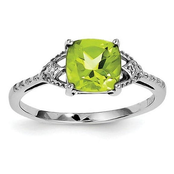 Primal Silver Sterling Silver Rhodium Diamond and Peridot Ring