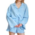 thumbnail image 1 of Mialoley Women’s 2Pcs Pajama Set Long Sleeve Button Down Shirt + Ruffle Shorts Set Fall Sleepwear, 1 of 9