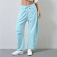 thumbnail image 5 of CFMDUC Women's Barrel Leg Sweatpant Drawstring Elastic Waisted Wide Leg Lounge Pants Baggy Casual Cotton Sweatpants Trousers with Pockets Blue M, 5 of 9