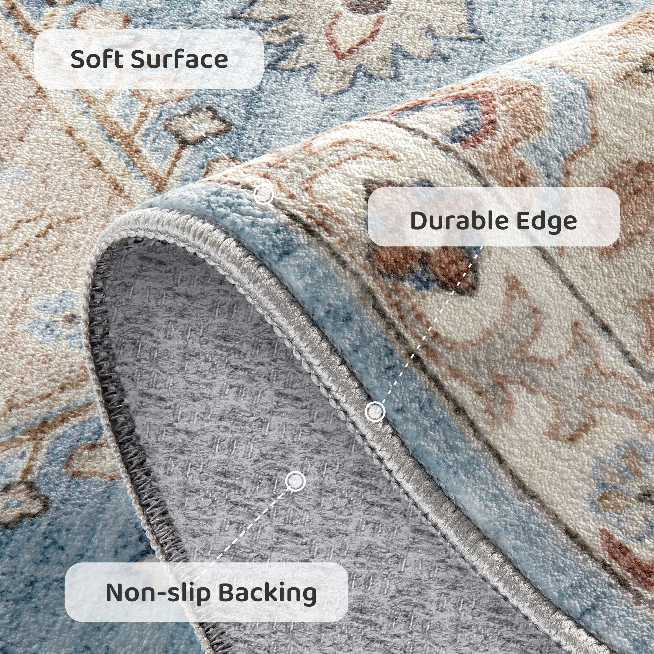 Uermei 2'x3' Small Washable Area Rug: Non-Slip Stain-Resistant Durable Indoor Mat for Entryway, Kitchen, Bedroom, Laundry, Pet & Kid-Friendly Home Decor - Brown Blue