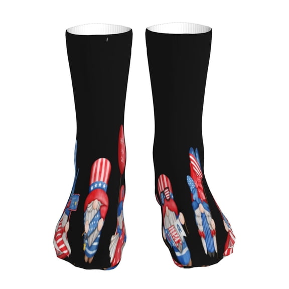 KLL Happy Independence Day Gnome Print Womens Crew Socks Athletic Middle Tube Long Socks Novelty Socks Gifts For Men
