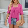 thumbnail image 2 of SZXZYGS Womens T Shirts Pack Cotton Women's Solid Color Square Patchwork Button Mid Sleeve T Shirt 2024 Summer, 2 of 5