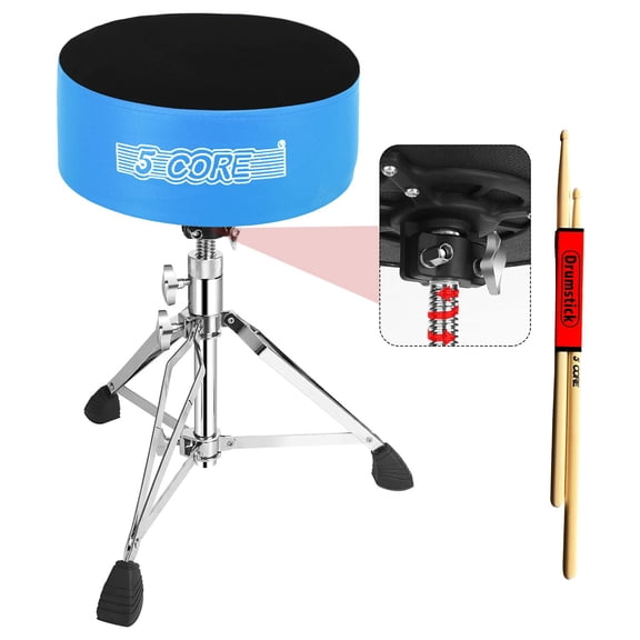 Drum Throne 5 Inch Thick Padded Velvet Top Comfortable Guitar Stool Heavy Duty Drummer Chair Swivel Height Adjustable Musician Seat for Adults And Kids Blue - DS CH BLU VEL HD