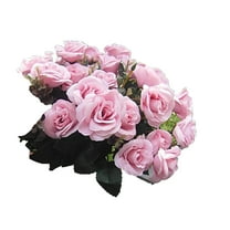 Farfi 1 Bouquet/12 Heads Artificial Roses Silk Flower Home Party Bridal Bouquet Decor (Light Pink)