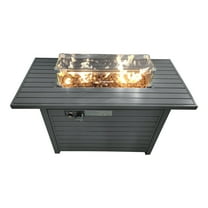 Living Source International 25'' H x 42'' W Steel Propane Outdoor Fire Pit Table with Lid (Gray)with Glass